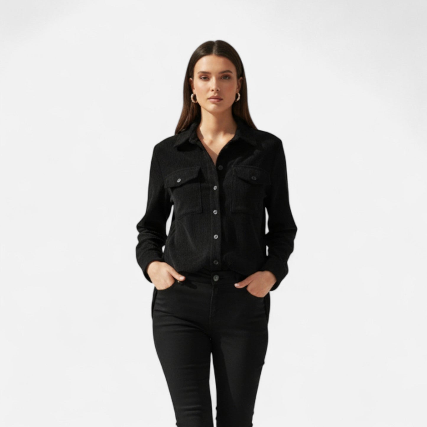 Camisa de Pana Mujer con Bolsillos de Solapa